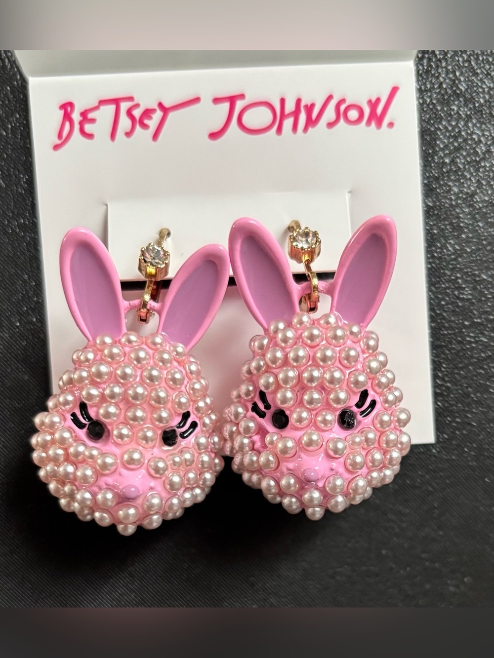 Betsey Johnson Pink Pearl Bunny Earrings